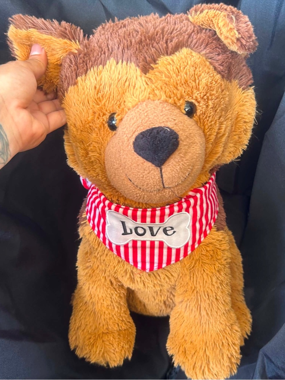 Plush Brown Teddy Dog with Red 'Love' Bandana - Kids Accessories